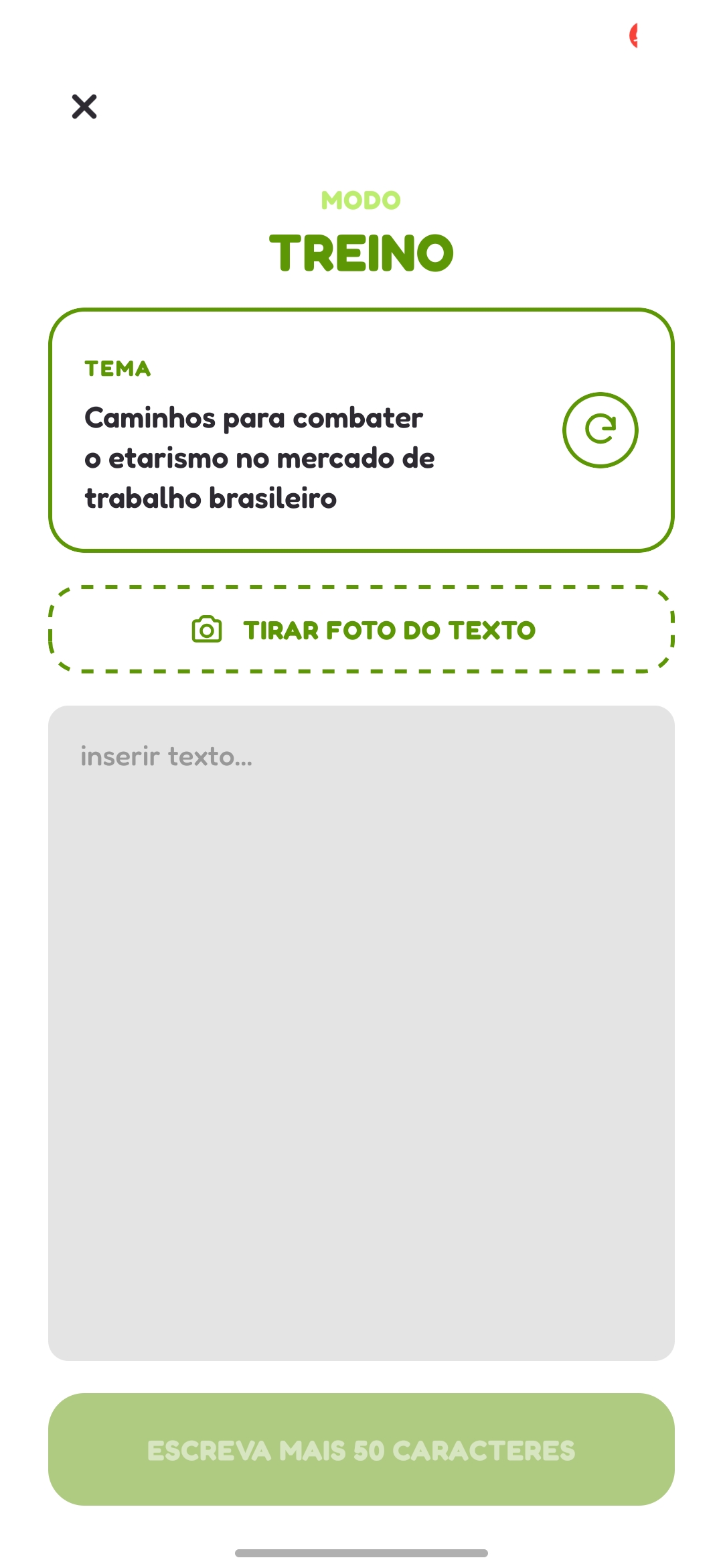 Tela de correção de redação